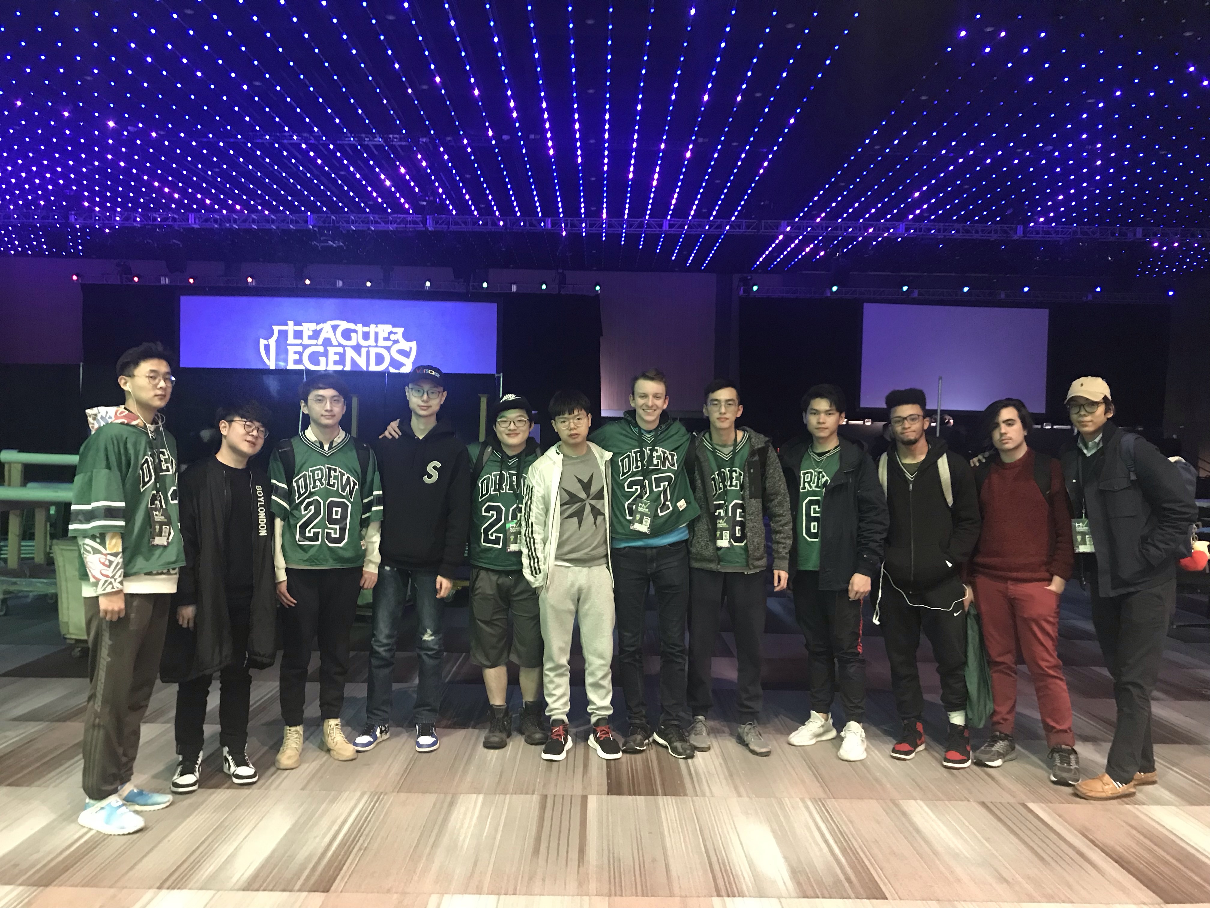 Drew's eSports team standing in a single row